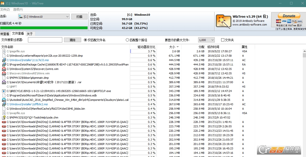 大文件查找工具(WizTree Portable)