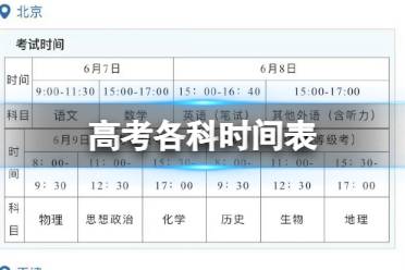 高考各科时间表 2023高考时间科目表